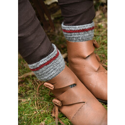 Gehäkelte Socken, 100 % Wolle, grau - weinrot - Celtic Webmerchant