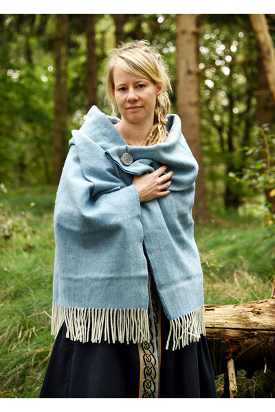 100% wool blanket / cloak, herringbone, blue - Celtic Webmerchant