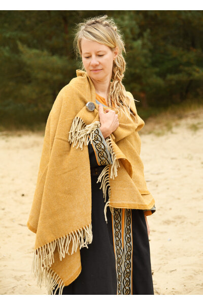 100% wollen deken / mantel, vissegraat, geel - Celtic Webmerchant