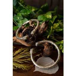 Romeinse torques met leeuwenkoppen, paar, zilverkleurig - Celtic Webmerchant