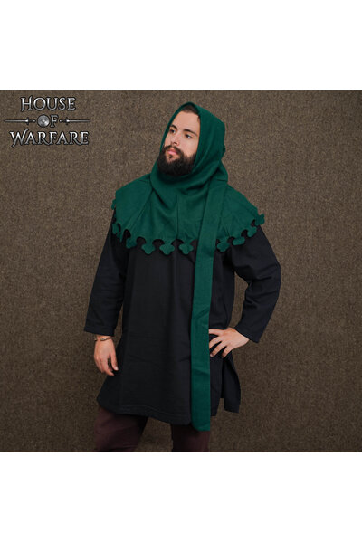 Senmiddelalderlig hætte med liripipe, uld, grøn - Celtic Webmerchant