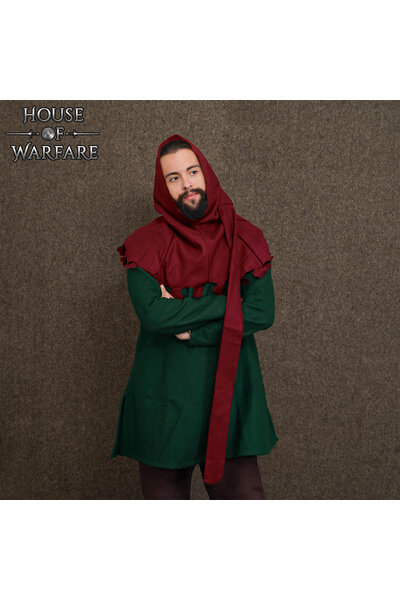 Spätmittelalterliche Gugel mit Liripipe, Wolle, dunkelrot - Celtic Webmerchant