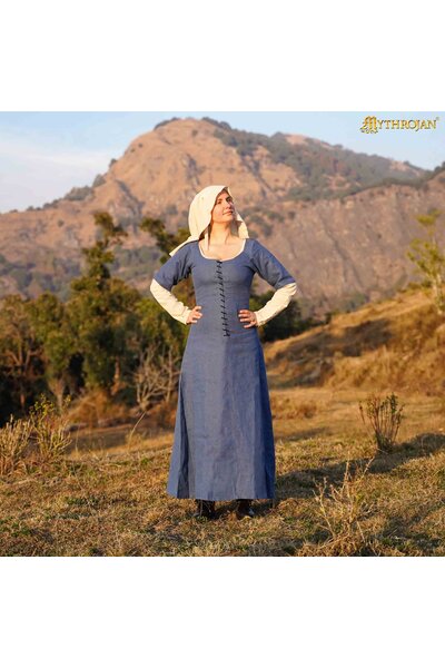 15de-17de eeuwse cotehardie, linnen, blauw - Celtic Webmerchant