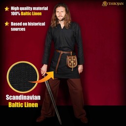 Viking tunika Eirik, hør, sort - Celtic Webmerchant