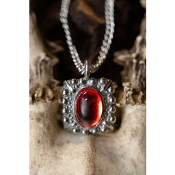 Tudor necklace Elisabeth, red gem, silvered - Celtic Webmerchant