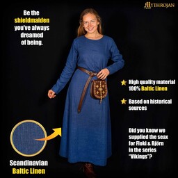 Suknia wikingów Helga, len, niebieski - Celtic Webmerchant
