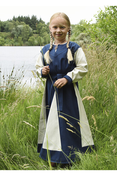 Meisjesjurk Birka, blauw-naturel - Celtic Webmerchant