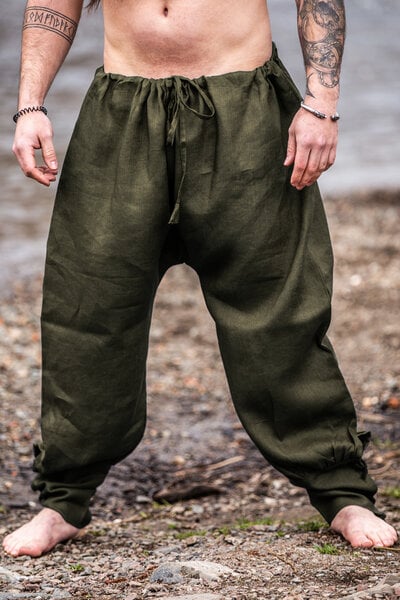 Linen Viking trousers Odin, olive green - Celtic Webmerchant