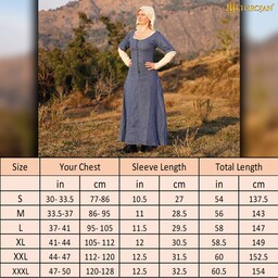 15de-17de eeuwse cotehardie, linnen, blauw - Celtic Webmerchant
