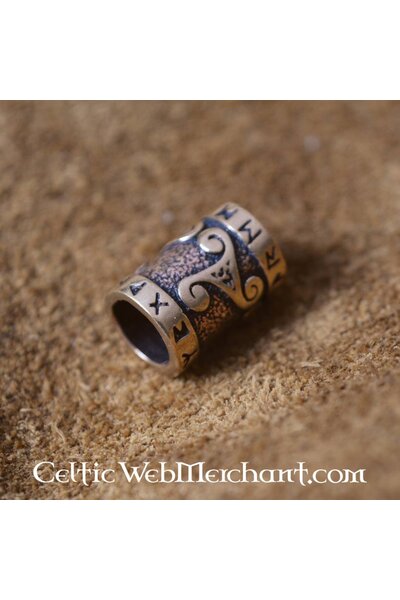 Bronze skæg perle med trisqelion & rune indskrift - Celtic Webmerchant
