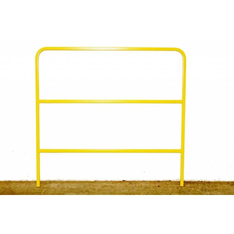 Yellow handrail for temporary pedestrian bridge