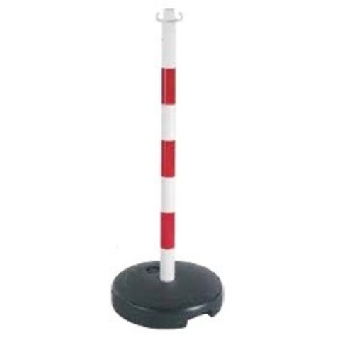 PVC post with fillable round base as ballast 9 kg, 90 cm, red/white