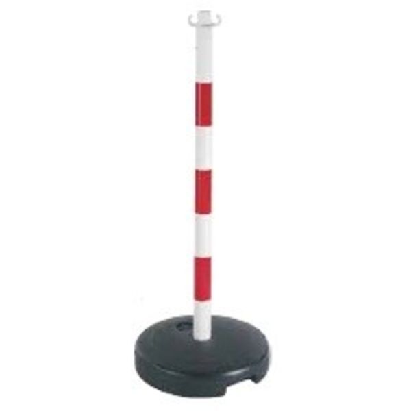  Kettingpaal in PVC, 90 cm, rood / wit met opvulbare ronde voet tot 9 kg.