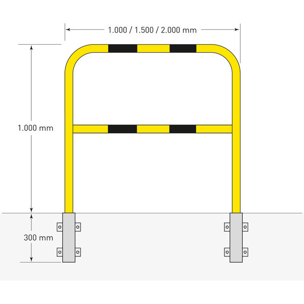 MORION arceau de protection Ø48 mm - 1300x2000 mm - à sceller/amovible - galvanisé à chaud et thermolaqué - jaune/noir