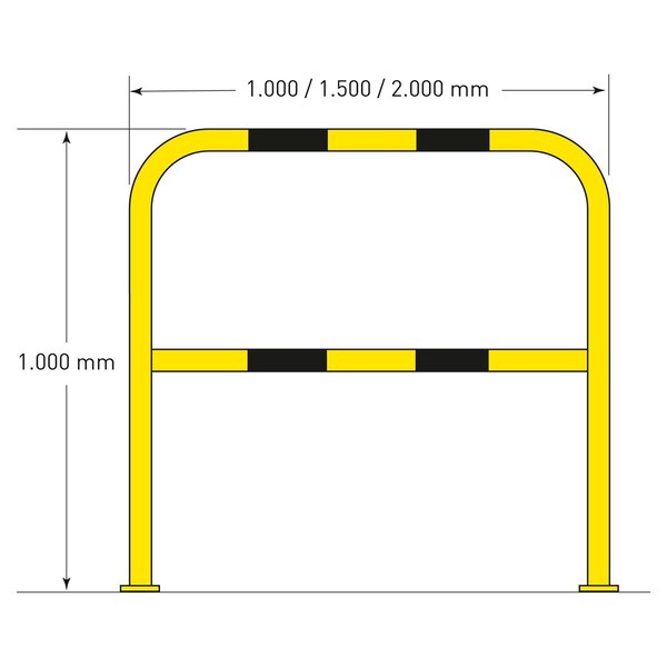 MORION beschermbeugel Ø60 mm - 1000 x 1000 - voetplaten - thermisch verzinkt en gepoedercoat - geel/zwart