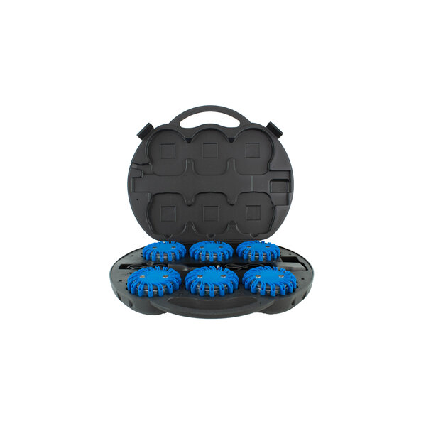  Koffer met 6 oplaadbare blauwe LED rotorlichten - magnetisch
