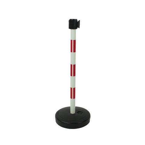 PVC post with 50 mm belt head. 3 red / white -. Fillable base 9 kg.