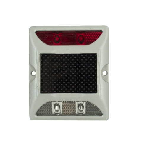 Wegdekreflector met knipperend  LED licht op zonne energie rood/wit (Incl. € 0.057 BEBAT)