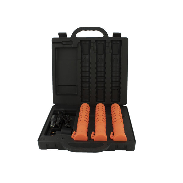  Case with 3 LED traffic batons - orange - rechargeable