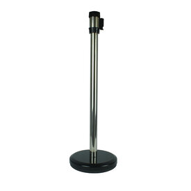  Chrome queue barrier post with black retractable belt