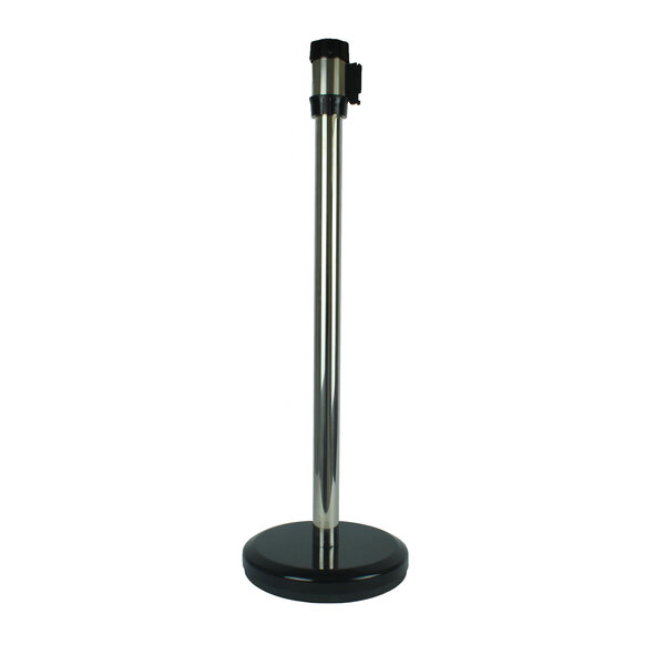  Chrome queue barrier post with black retractable belt - 2,10 meter