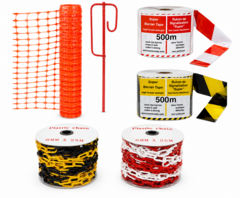 Plastic safety mesh, barrier tape and plastic chains