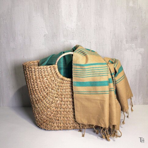 Hammam towel JACQUARD turquoise-gold | approx. 100/200 cm | 100% organic cotton