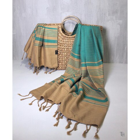 Hammam towel JACQUARD turquoise-gold | approx. 100/200 cm | 100% organic cotton