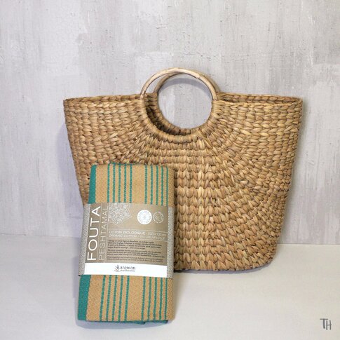 Hammam towel JACQUARD turquoise-gold | approx. 100/200 cm | 100% organic cotton