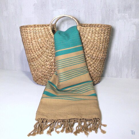 Hammam towel JACQUARD turquoise-gold | approx. 100/200 cm | 100% organic cotton