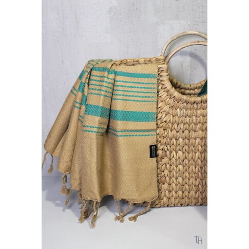 Hammam towel JACQUARD turquoise-gold | approx. 100/200 cm | 100% organic cotton