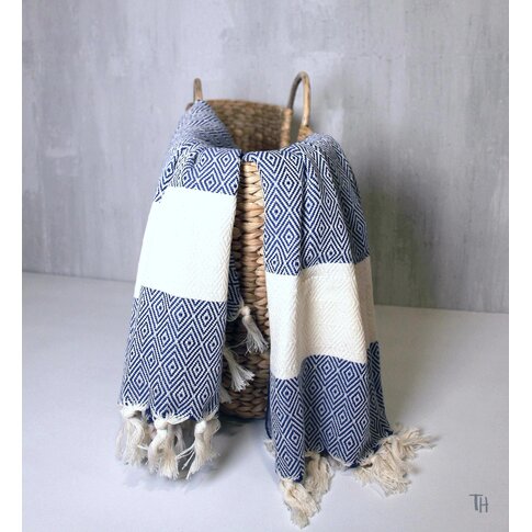 Hamam towel CHARLOTTE | Blue-cream | approx. 100/170 cm | 100% organic cotton