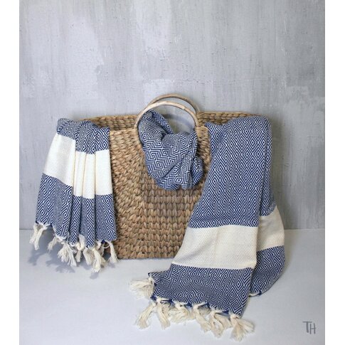 Hamamtuch CHARLOTTE | Blau-Creme | ca. 100/170 cm | 100%  Bio-Baumwolle