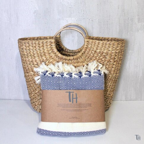 Hamam towel CHARLOTTE | Blue-cream | approx. 100/170 cm | 100% organic cotton