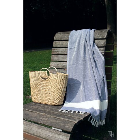 Hamamtuch CHARLOTTE | Blau-Creme | ca. 100/170 cm | 100%  Bio-Baumwolle