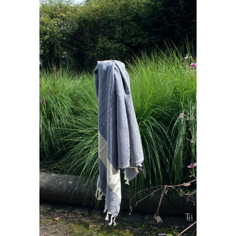 Hamam towel CHARLOTTE | Blue-cream | approx. 100/170 cm | 100% organic cotton