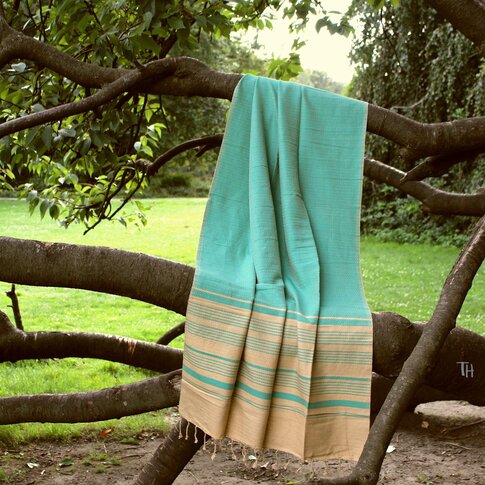Hammam towel JACQUARD turquoise-gold | approx. 100/200 cm | 100% organic cotton
