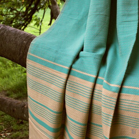 Hammam towel JACQUARD turquoise-gold | approx. 100/200 cm | 100% organic cotton