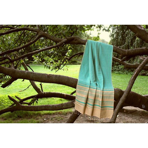 Hammam towel JACQUARD turquoise-gold | approx. 100/200 cm | 100% organic cotton