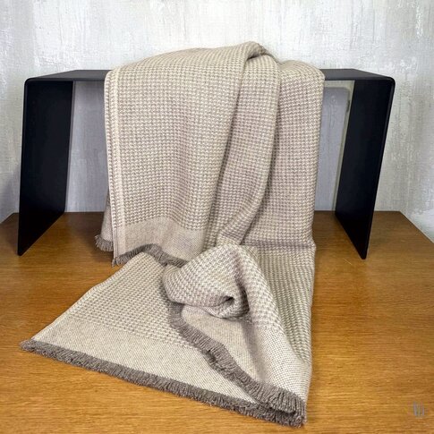 coastland  Wool blanket - BaseGreyGrid | sand beige-watt grey | 145/200 cm