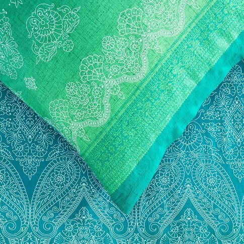 Bassetti   Bettwäsche + Kissenbezüge | KERALA V1 petrol-grass | ...verschiedene Größen!