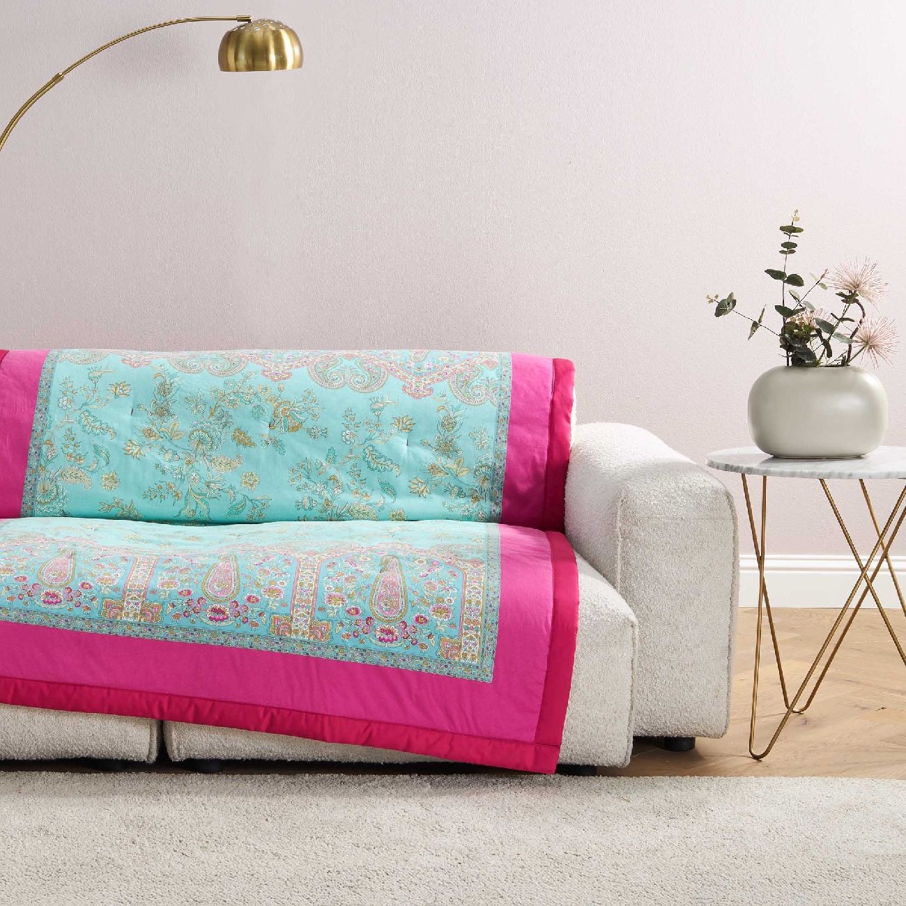 Plaid Bassetti Granfoulard 135x190 Cm - Motif Oriental Turquoise, 100% Coton, Neuf Avec Boîte