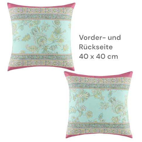 Bassetti  Tavola Cushion Cover | INDIAN ROSES T1 turquoise | 100% Cotton