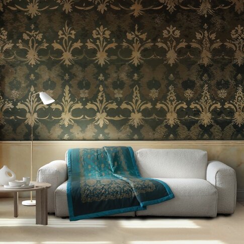 Bassetti  Plaid | GOLD DECOR V1 green | Outer material: 100% cotton, Filling: 100% polyester