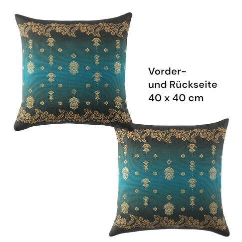 Bassetti  Tavola Kissenbezug | GOLD DECOR V1 petrol | 100% Baumwolle
