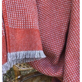 coastland  Wool blanket - BaseGreyGrid | brick red-cotton grey - Copy