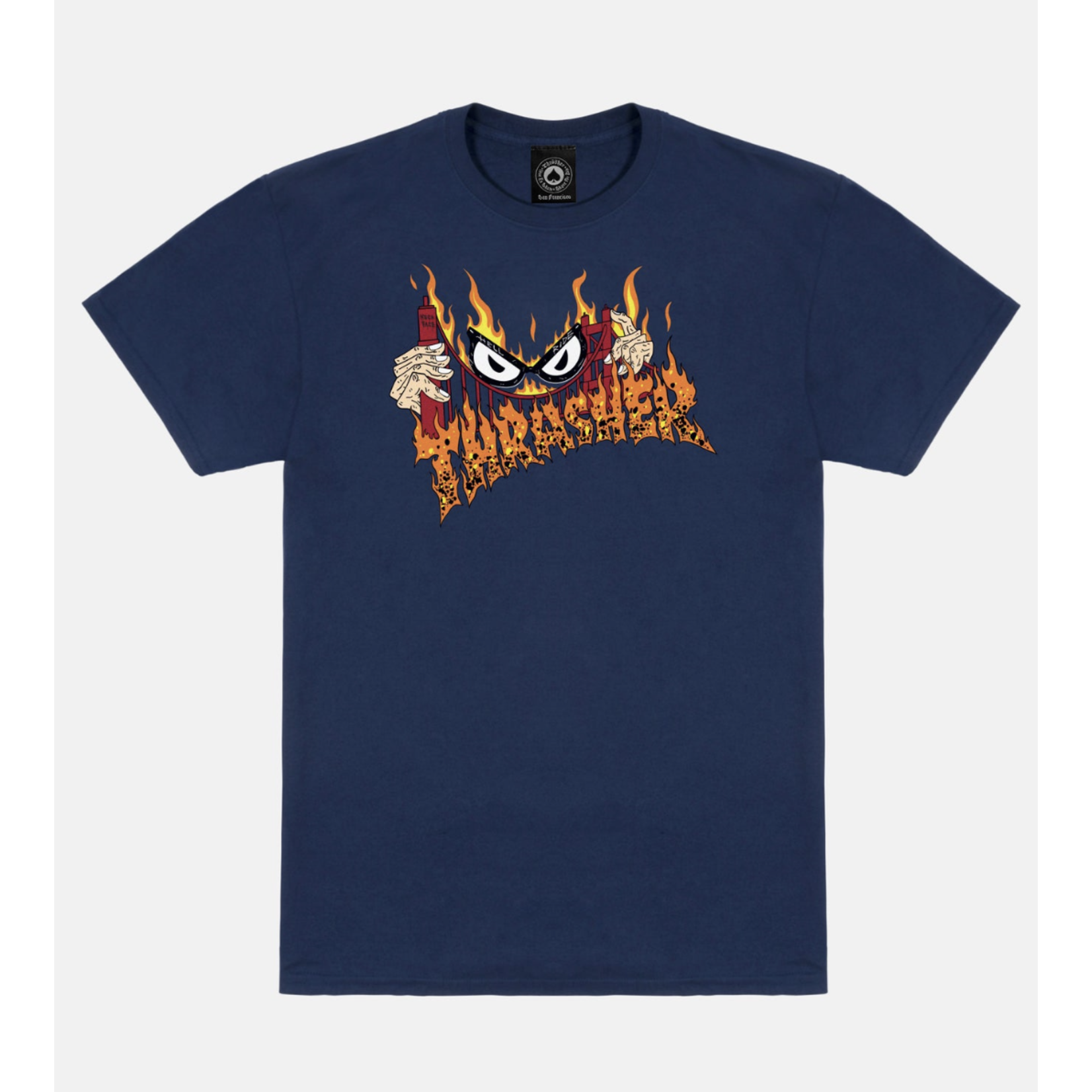 THRASHER THRASHER SUCKA FREE BY NECKFACE T-SHIRT NAVY