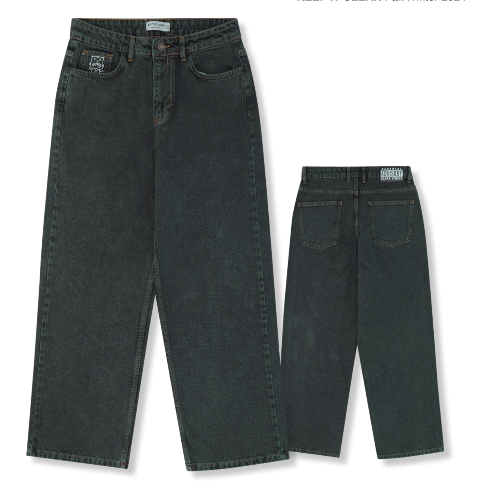 KEEP IT CLEAN KEEP IT CLEAN LOOSE PANTS - Petrol overdye