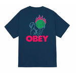 OBEY OBEY WORLD IN FLAMES TEE BLUE