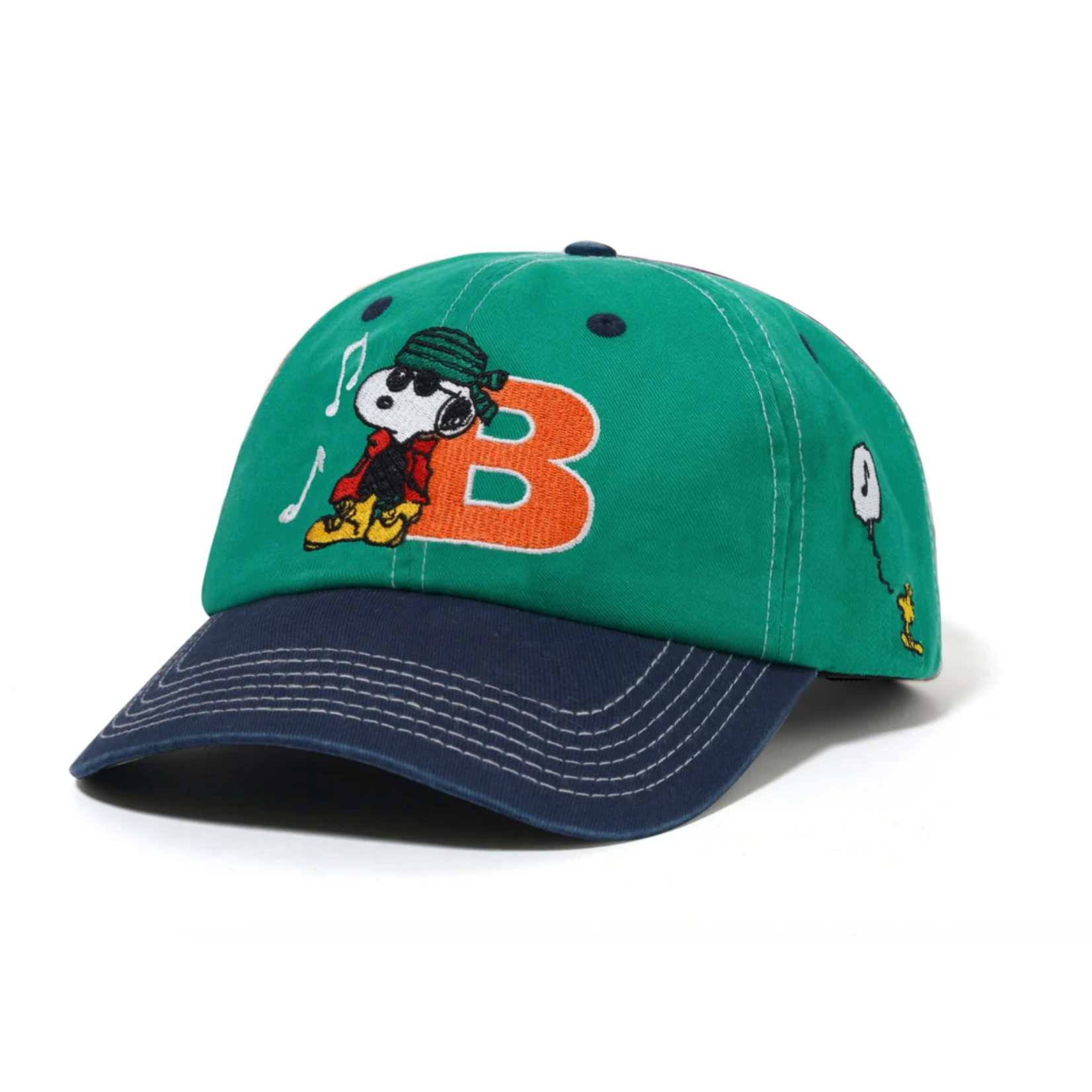 BUTTER GOODS Butter Goods x Peanuts Music Snapback Cap Washed Kelly Green/Navy